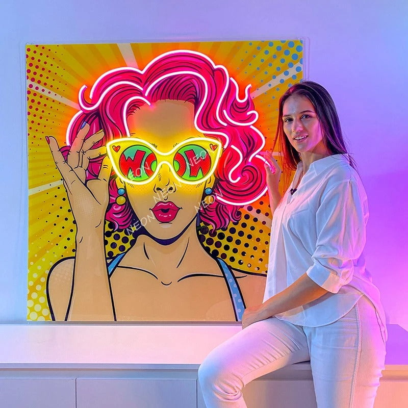 Wow Lady Pop Art LED Neon Sign