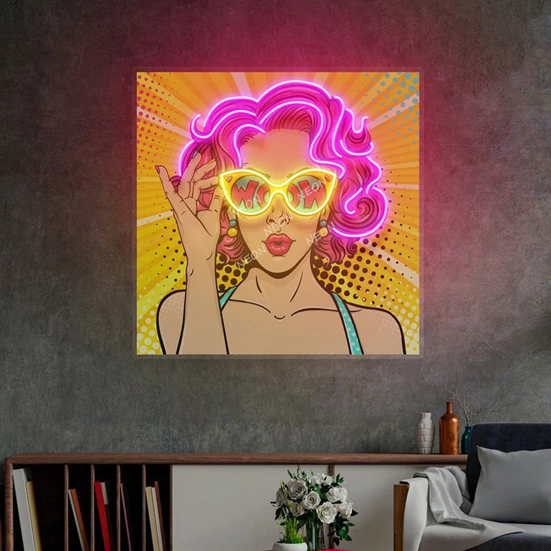 Wow Lady Pop Art LED Neon Sign