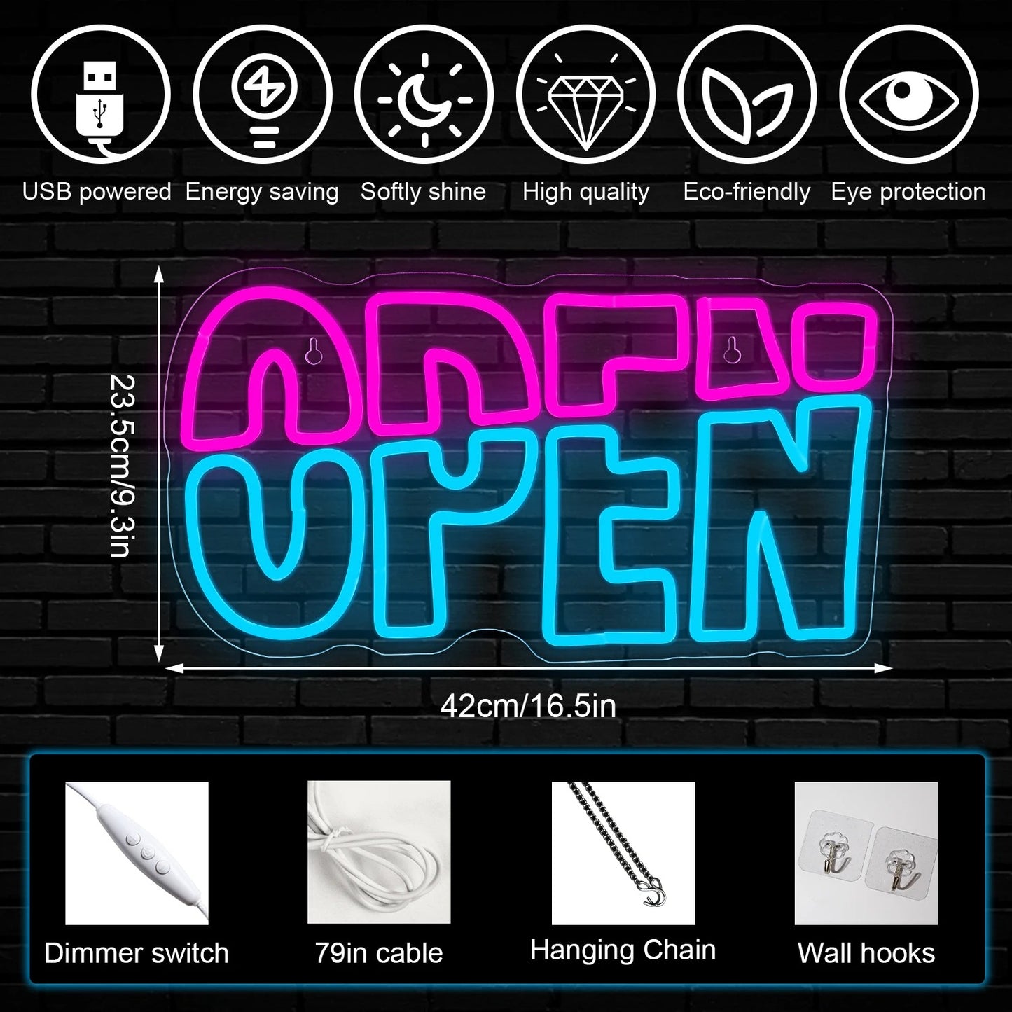 Open Neon Sign - Retro