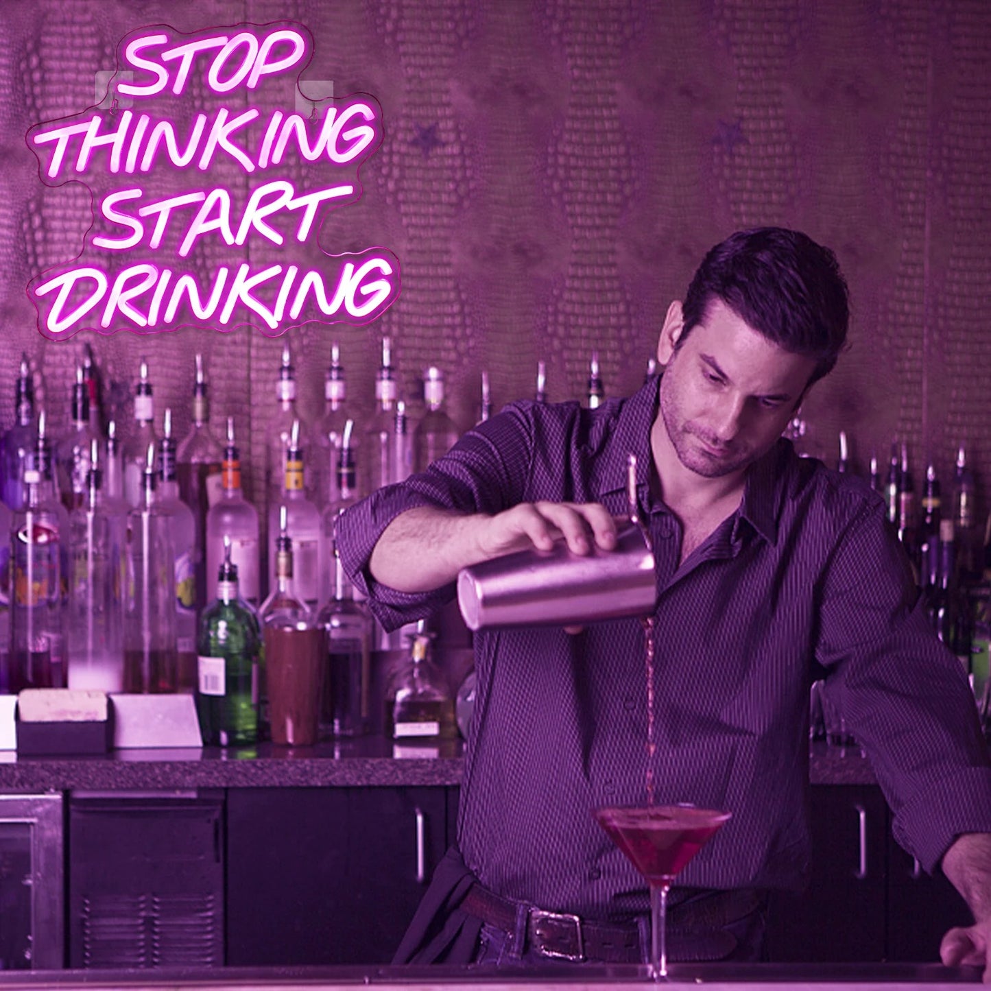 Stop Thinking Start Drinking LED Neon Sign