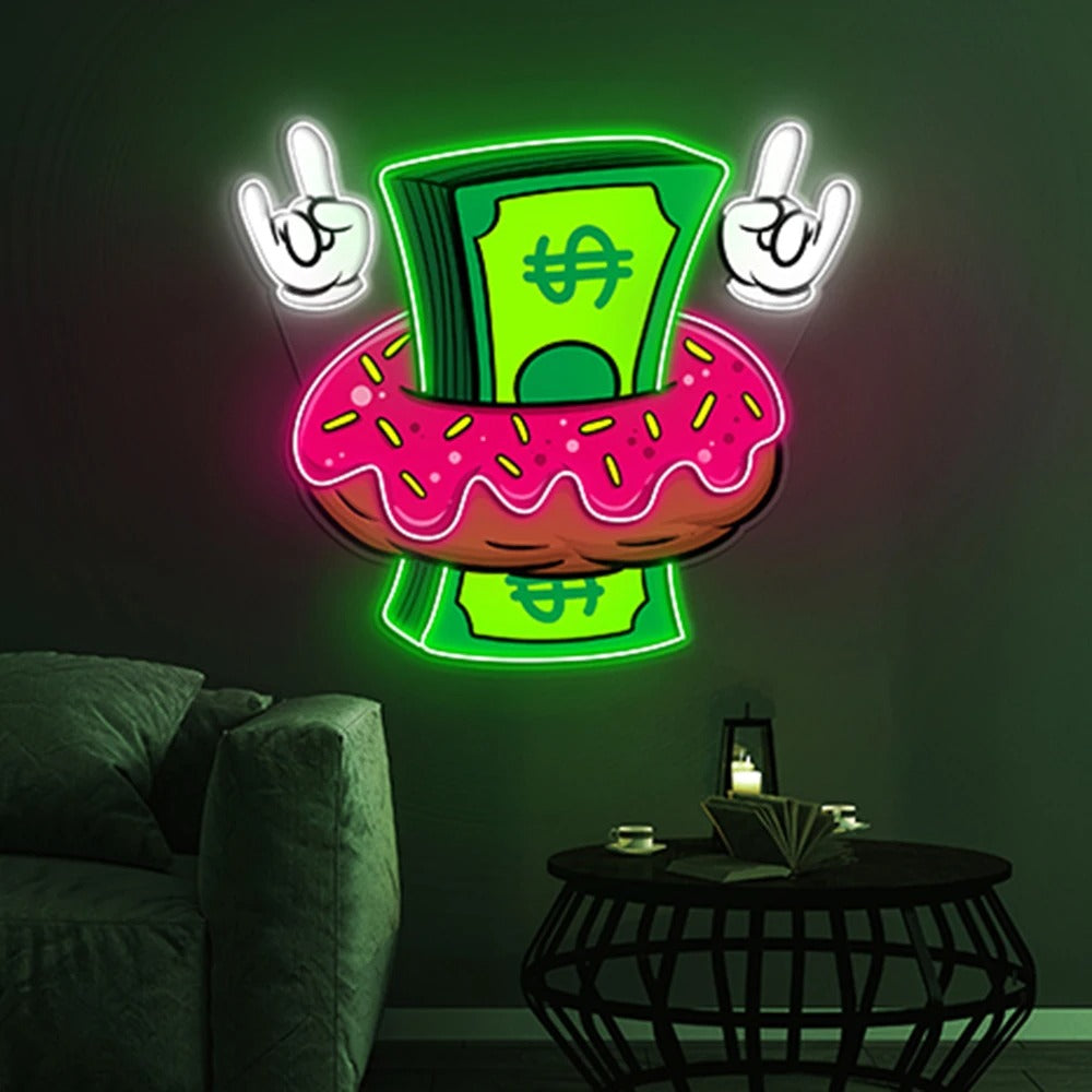 Cash Inside a Donut LED Neon Sign